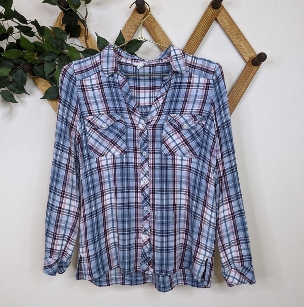 Soft Joie Checkered Plaid Button Up Flannel Shirt Size S